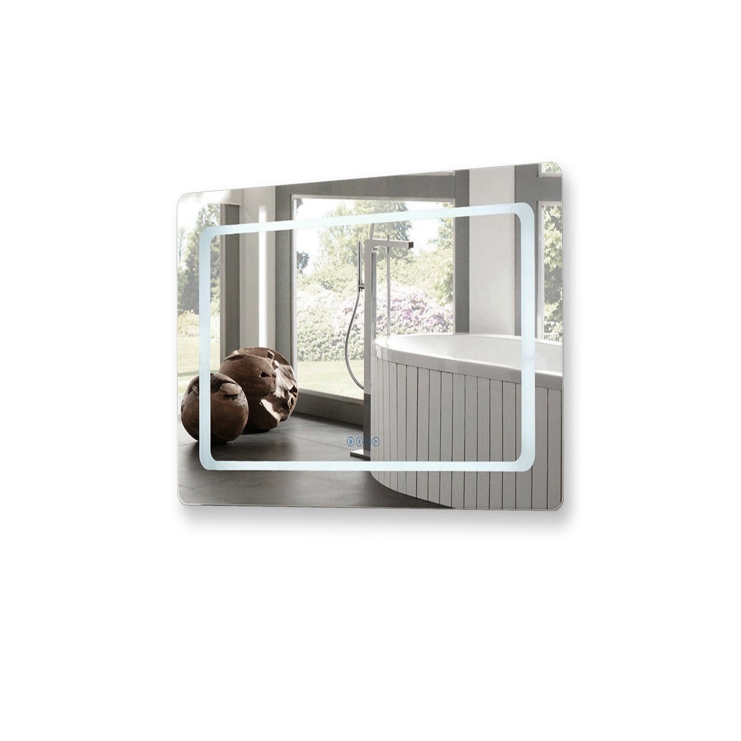 36 in. Rectangular LED Bordered Illuminated Mirror with Bluetooth Speakers with Rounded Edges