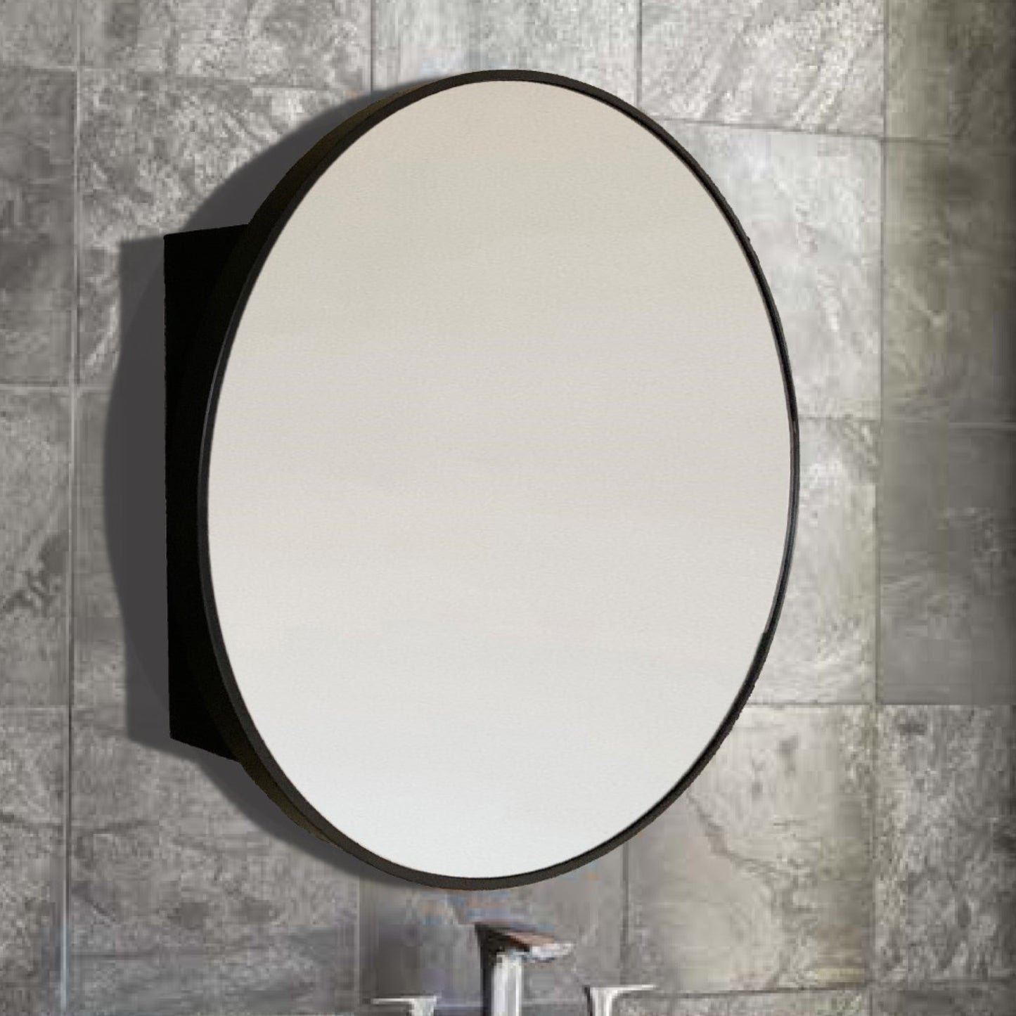 Round Metal Frame Medicine Cabinet in Matte Black