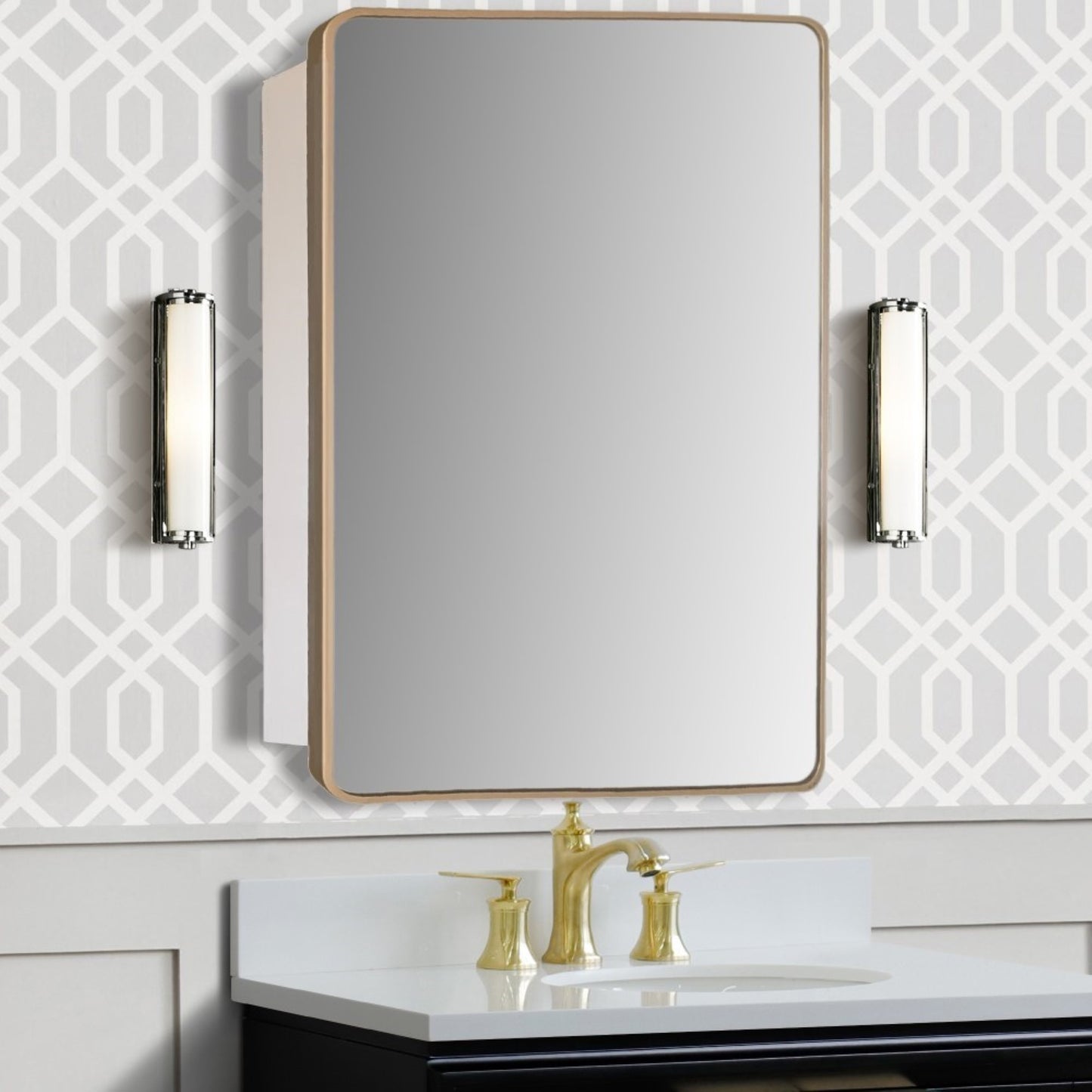 Rectangular Metal Frame Medicine Cabinet in Brushed Gold