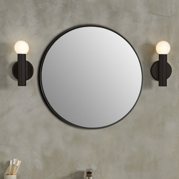 24 in. Round Metal Frame Mirror in Matte Black