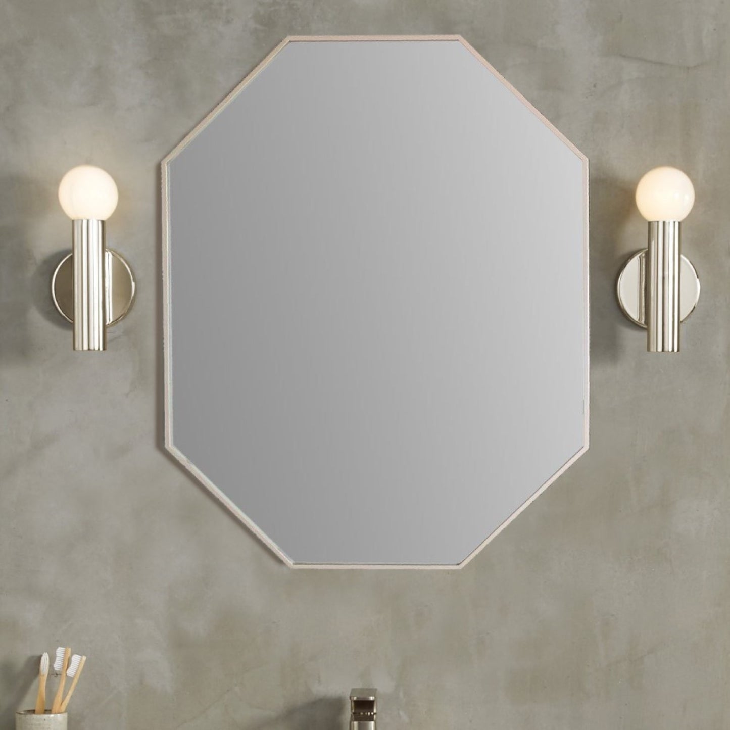 Octagon Metal Frame Mirror in Brushed Silver