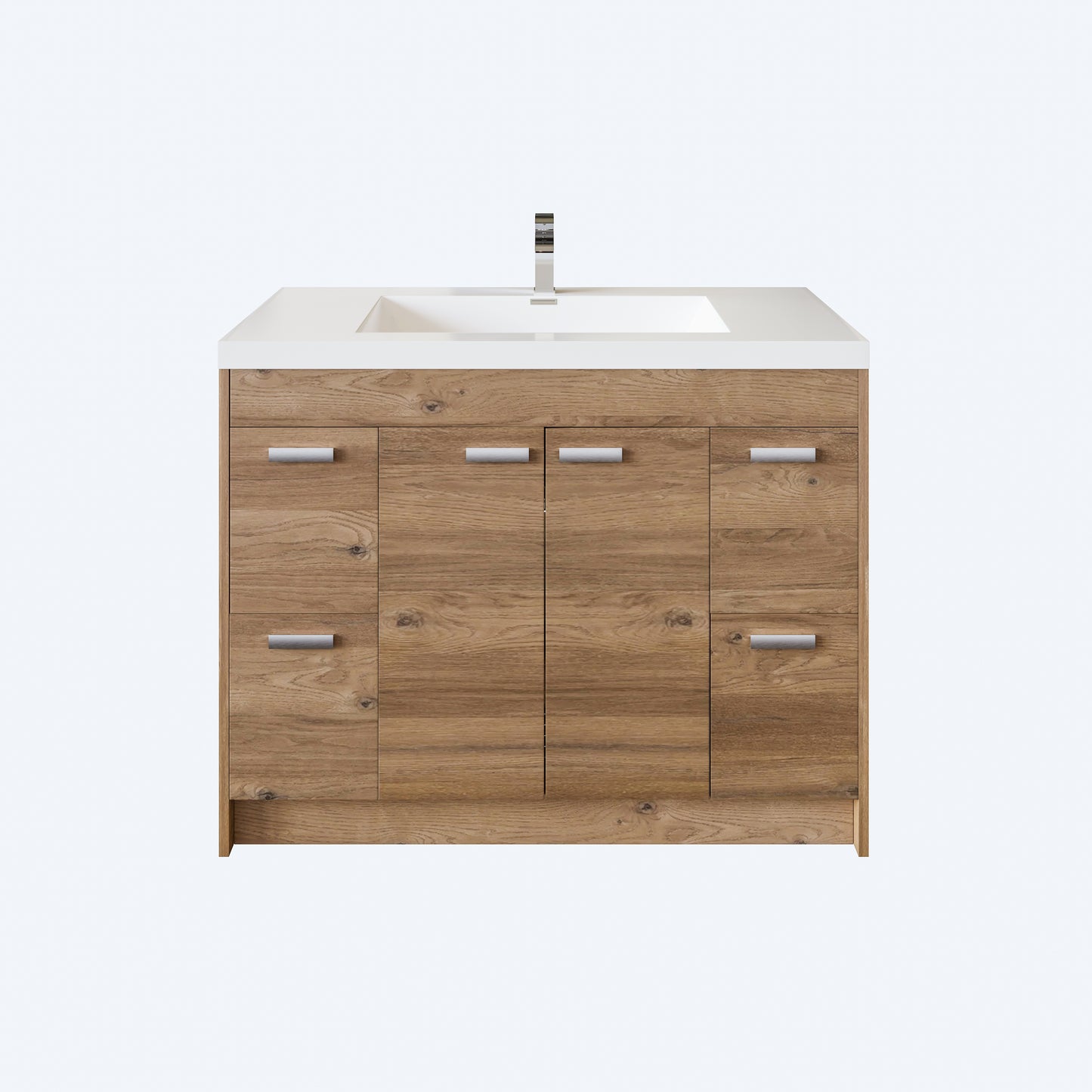 Eviva Lugano 42" Natural Oak Modern Bathroom Vanity w/ White Integrated Top