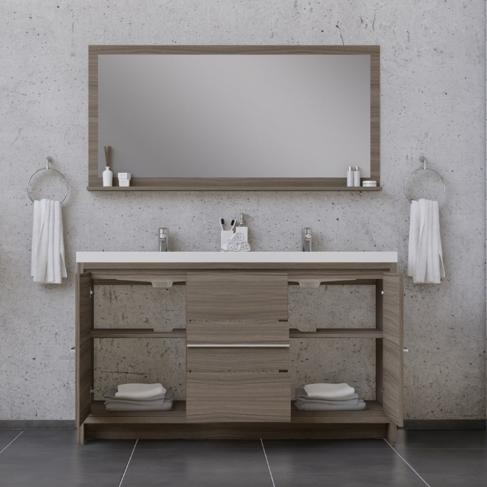 Sortino 60 Inch Double Modern Bathroom Vanity, Gray