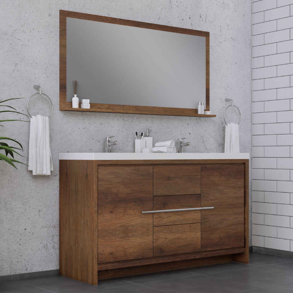 Sortino 60 Inch Double Modern Bathroom Vanity, Rosewood