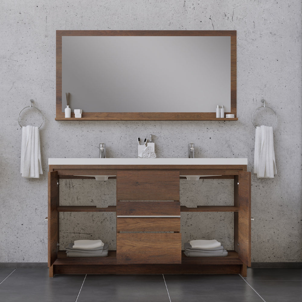 Sortino 60 Inch Double Modern Bathroom Vanity, Rosewood