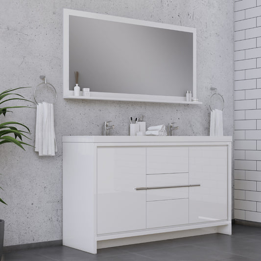 Sortino 60 Inch Double Modern Bathroom Vanity, White