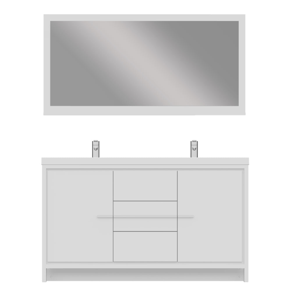 Sortino 60 Inch Double Modern Bathroom Vanity, White