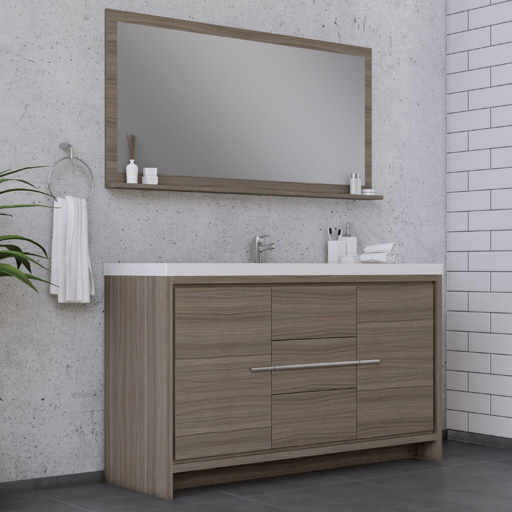 Sortino 60 Inch Single Modern Bathroom Vanity, Gray