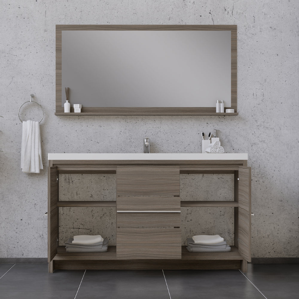 Sortino 60 Inch Single Modern Bathroom Vanity, Gray