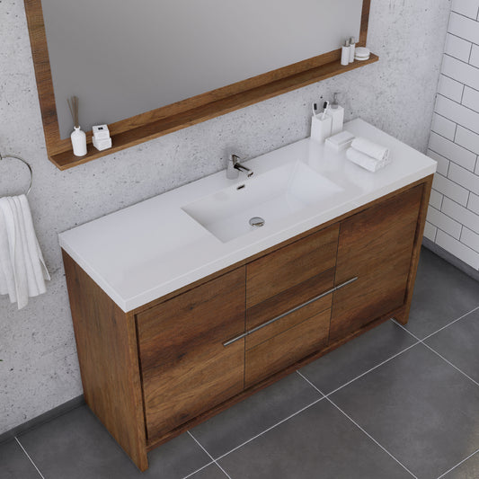 Sortino 60 Inch Single Modern Bathroom Vanity, Rosewood