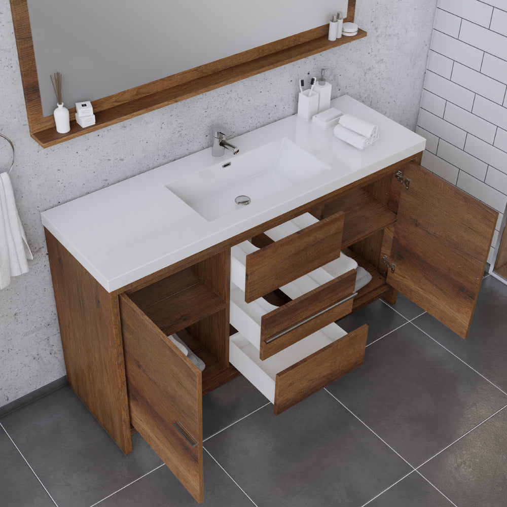 Sortino 60 Inch Single Modern Bathroom Vanity, Rosewood