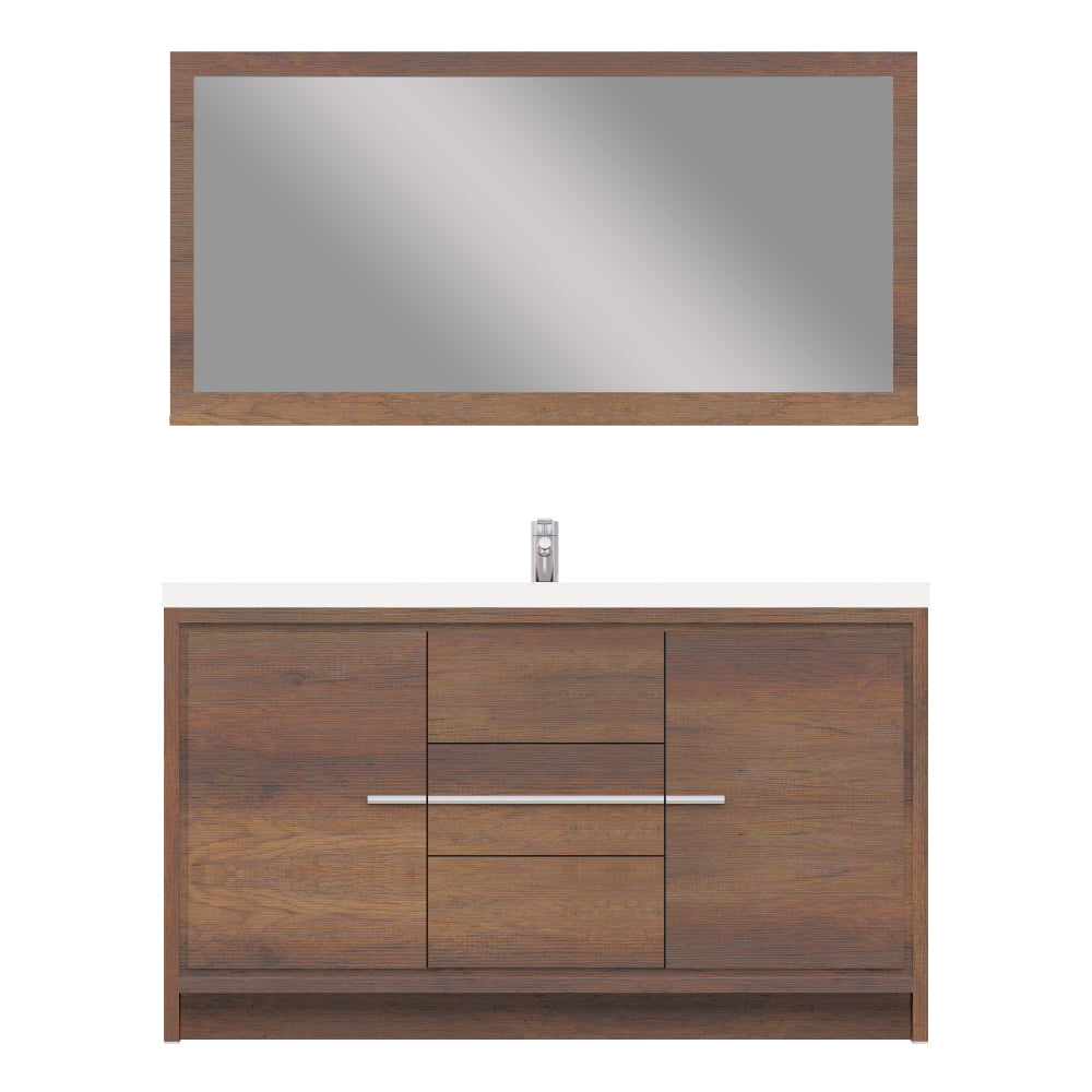 Sortino 60 Inch Single Modern Bathroom Vanity, Rosewood