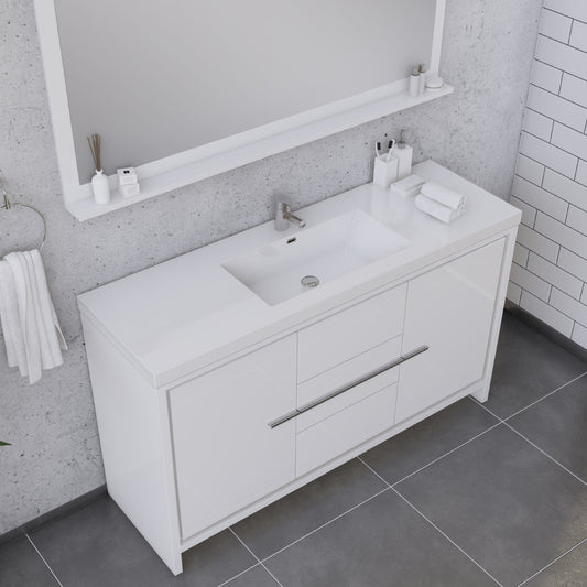 Sortino 60 Inch Single Modern Bathroom Vanity, White