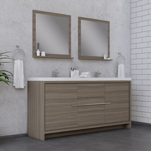 Sortino 72 Inch Double Modern Bathroom Vanity, Gray