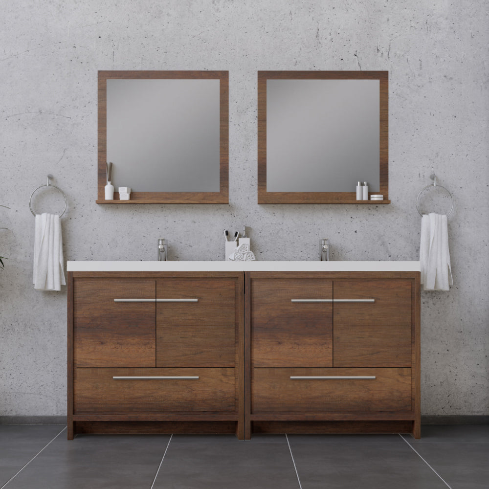 Sortino 72 Inch Double Modern Bathroom Vanity, Rosewood