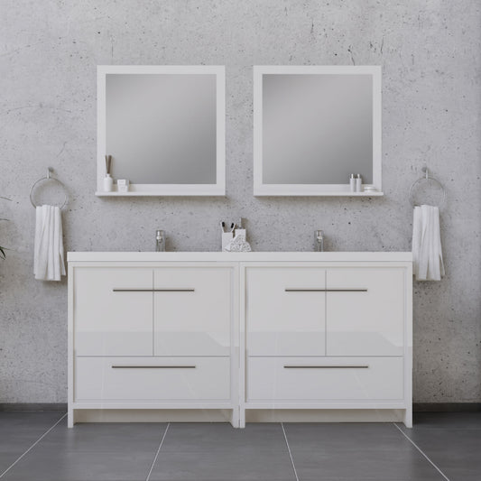 Sortino 72 Inch Double Modern Bathroom Vanity, White