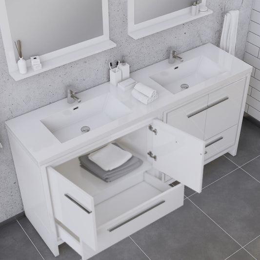 Sortino 72 Inch Double Modern Bathroom Vanity, White