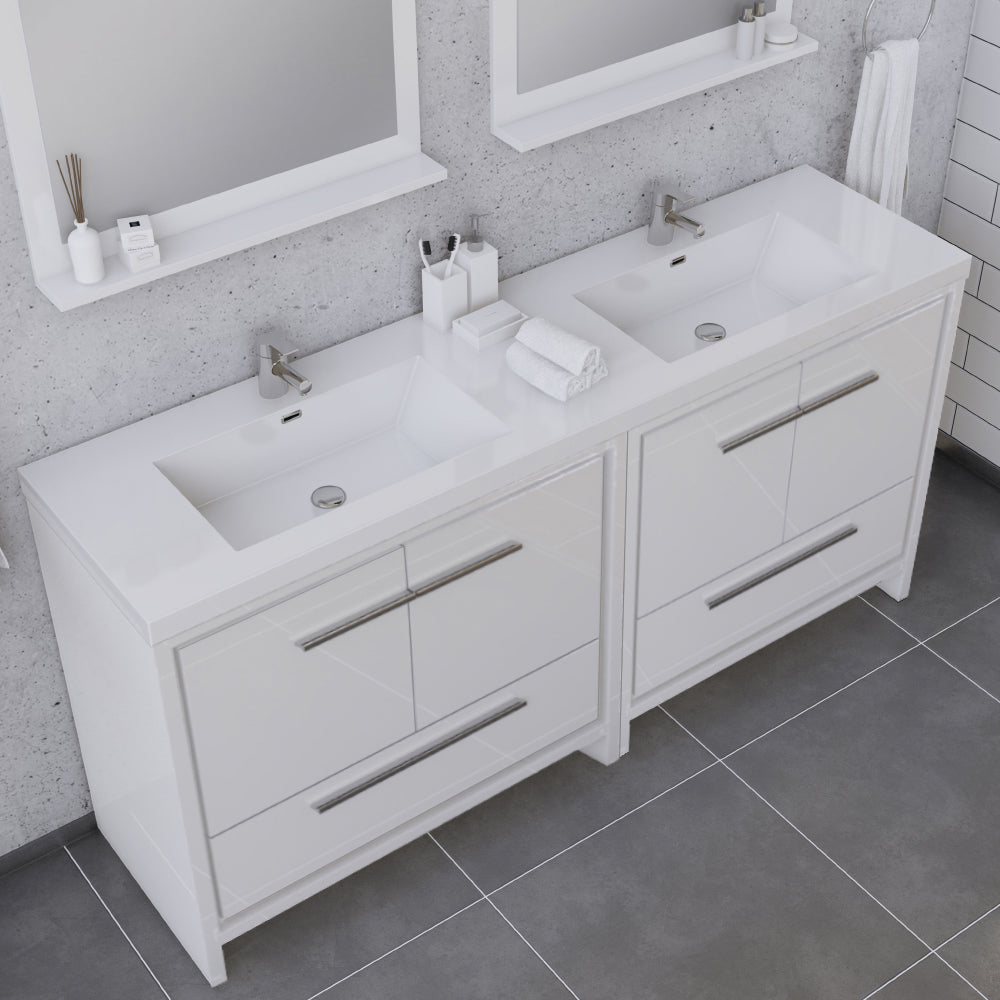 Sortino 72 Inch Double Modern Bathroom Vanity, White