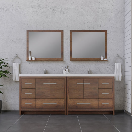 Sortino 84 Inch Double Modern Bathroom Vanity, Rosewood