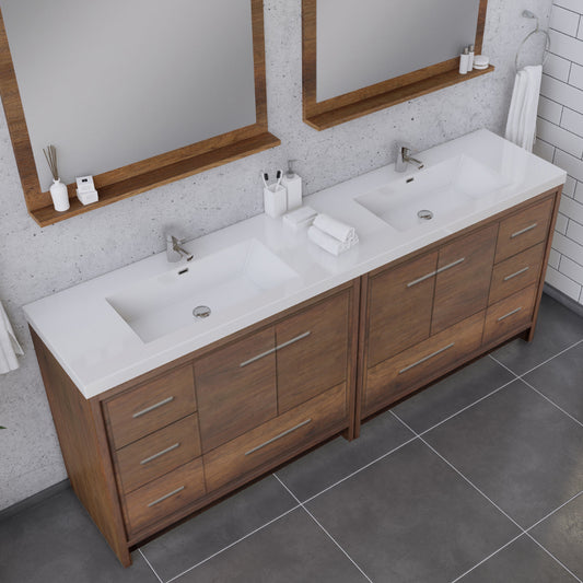 Sortino 84 Inch Double Modern Bathroom Vanity, Rosewood