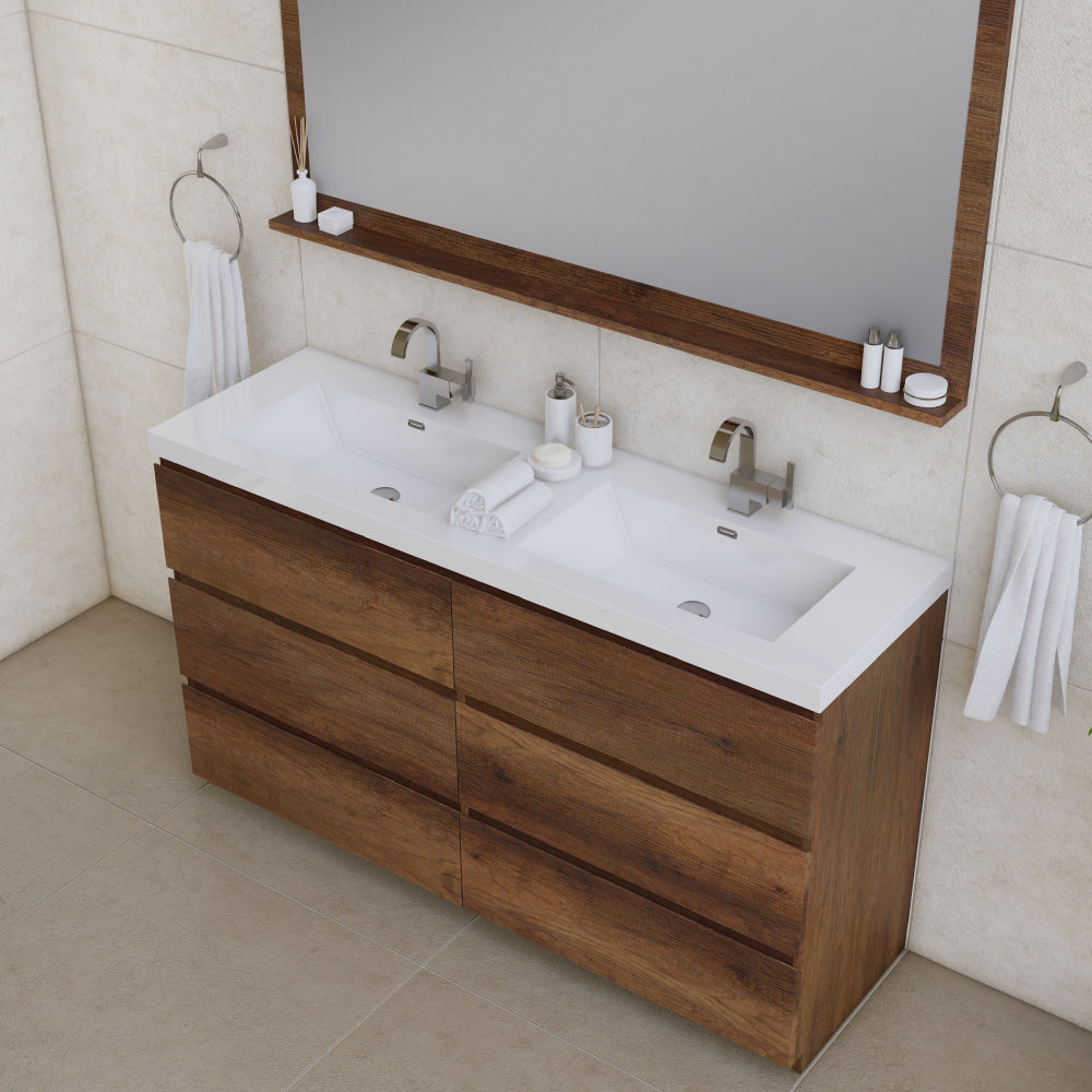 Paterno 60 inch Double Bathroom Vanity, Rosewood