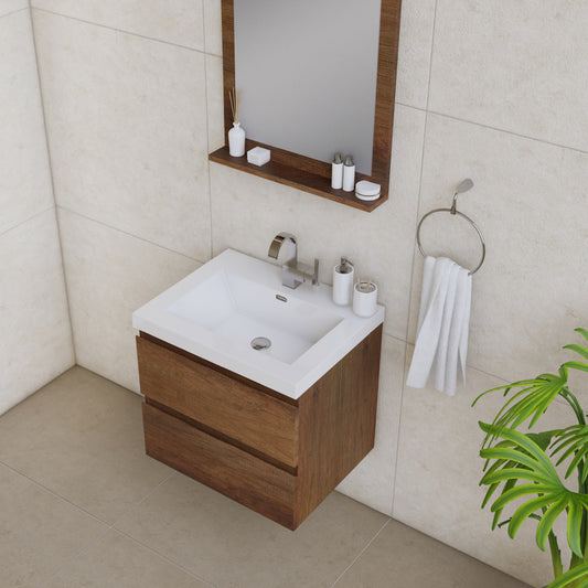 Paterno 24 inch Wall Mounted Bathroom Vanity, Rosewood