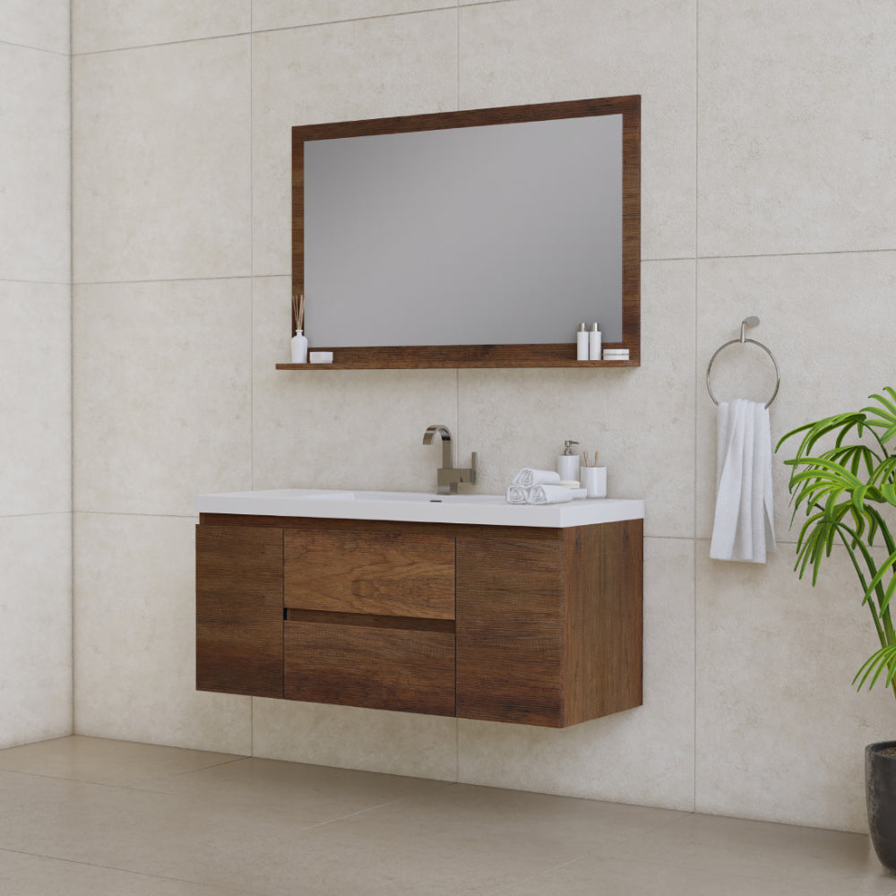 Paterno 48 inch Wall Mounted Bathroom Vanity, Rosewood