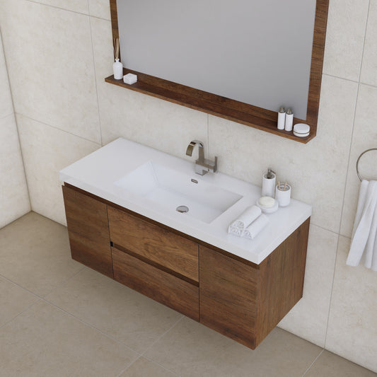 Paterno 48 inch Wall Mounted Bathroom Vanity, Rosewood