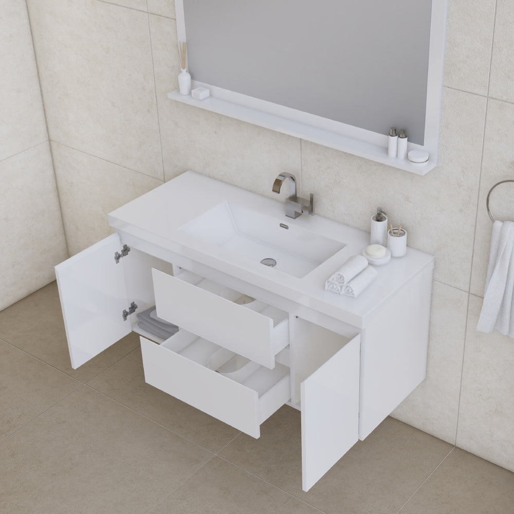 Paterno 48 inch Wall Mounted Bathroom Vanity, White