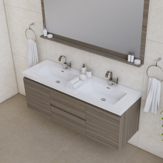 Paterno 60 inch Double Wall Mounted Bathroom Vanity, Gray