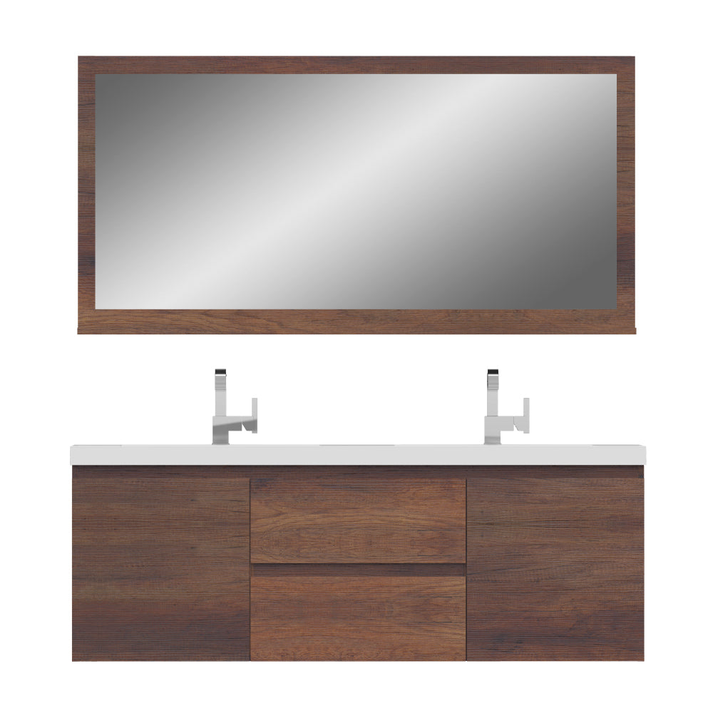 Paterno 60 inch Double Wall Mounted Bathroom Vanity, Rosewood