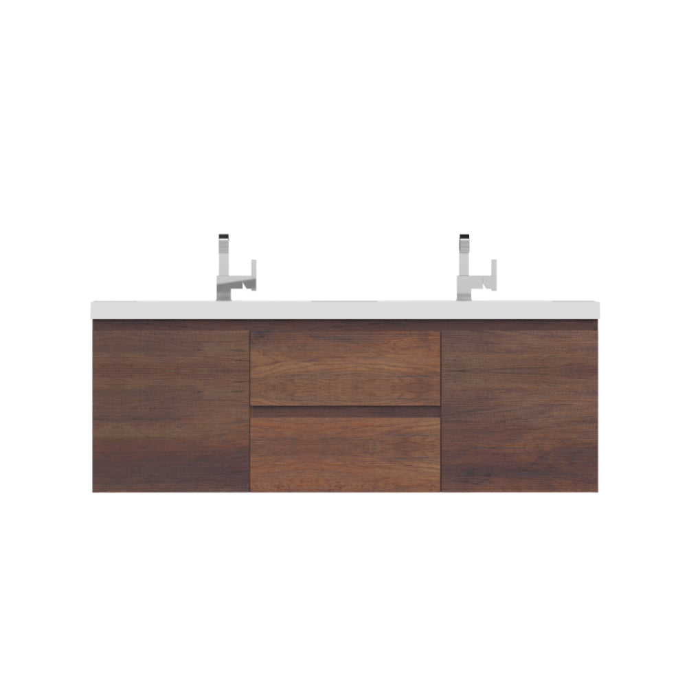 Paterno 60 inch Double Wall Mounted Bathroom Vanity, Rosewood