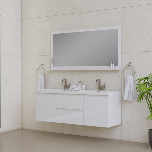 Paterno 60 inch Double Wall Mounted Bathroom Vanity, White