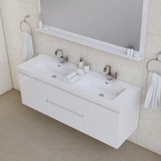 Paterno 60 inch Double Wall Mounted Bathroom Vanity, White