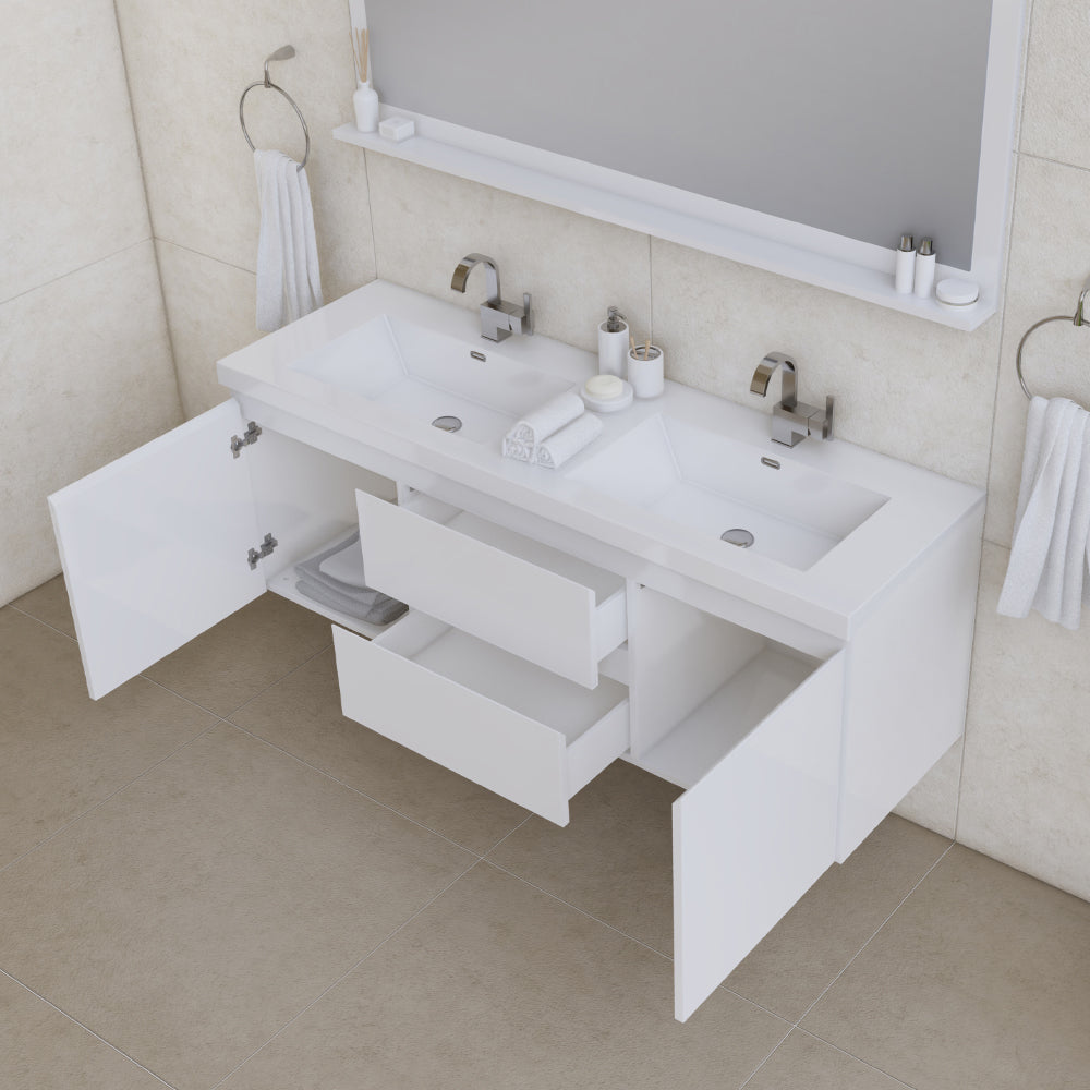 Paterno 60 inch Double Wall Mounted Bathroom Vanity, White