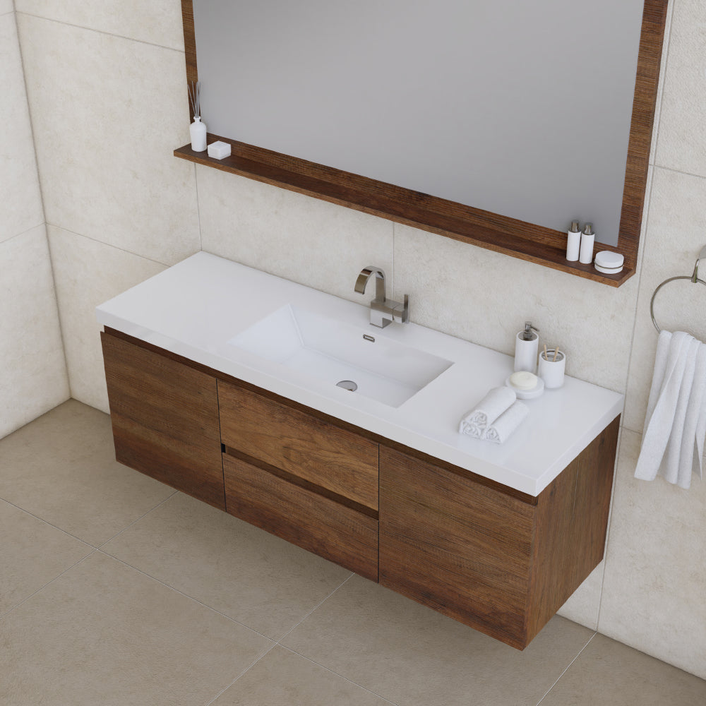 Paterno 60 inch Single Wall Mounted Bathroom Vanity, Rosewood