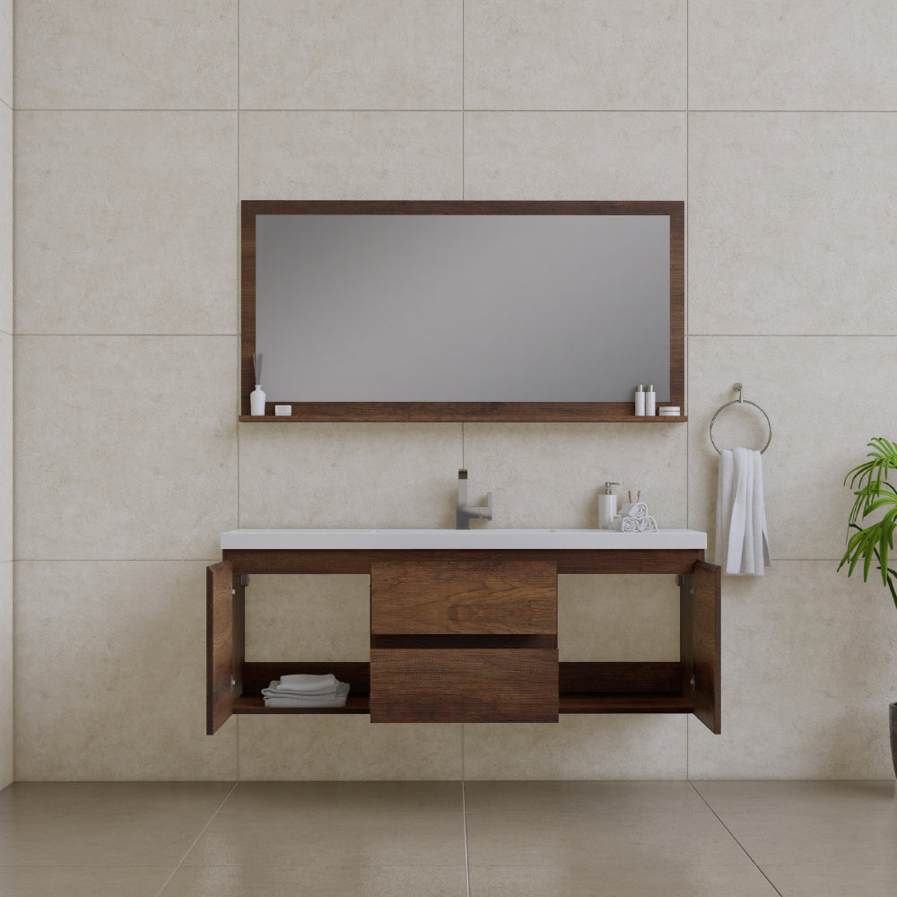 Paterno 60 inch Single Wall Mounted Bathroom Vanity, Rosewood