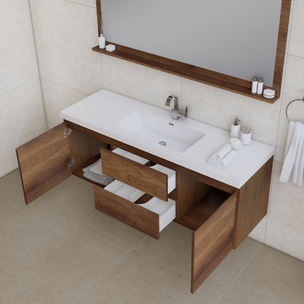 Paterno 60 inch Single Wall Mounted Bathroom Vanity, Rosewood