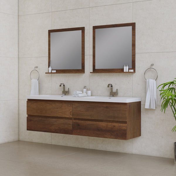 Paterno 72 inch Double Wall Mounted Bathroom Vanity, Rosewood