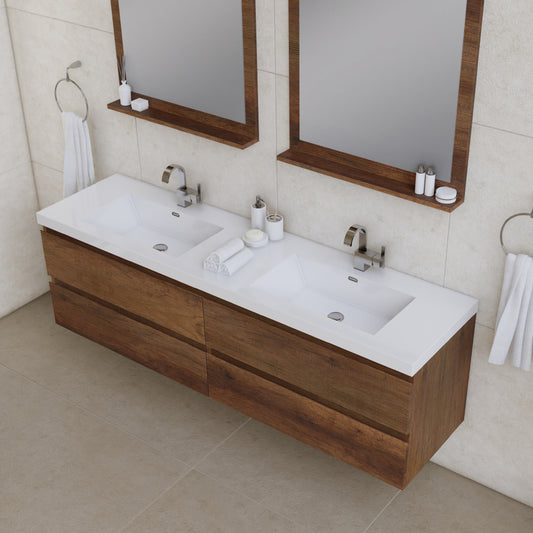 Paterno 72 inch Double Wall Mounted Bathroom Vanity, Rosewood