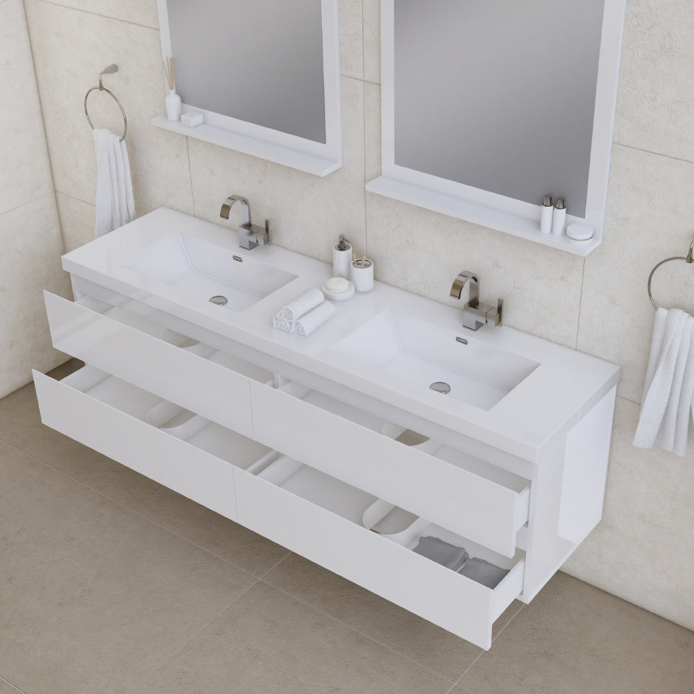 Paterno 72 inch Double Wall Mounted Bathroom Vanity, White