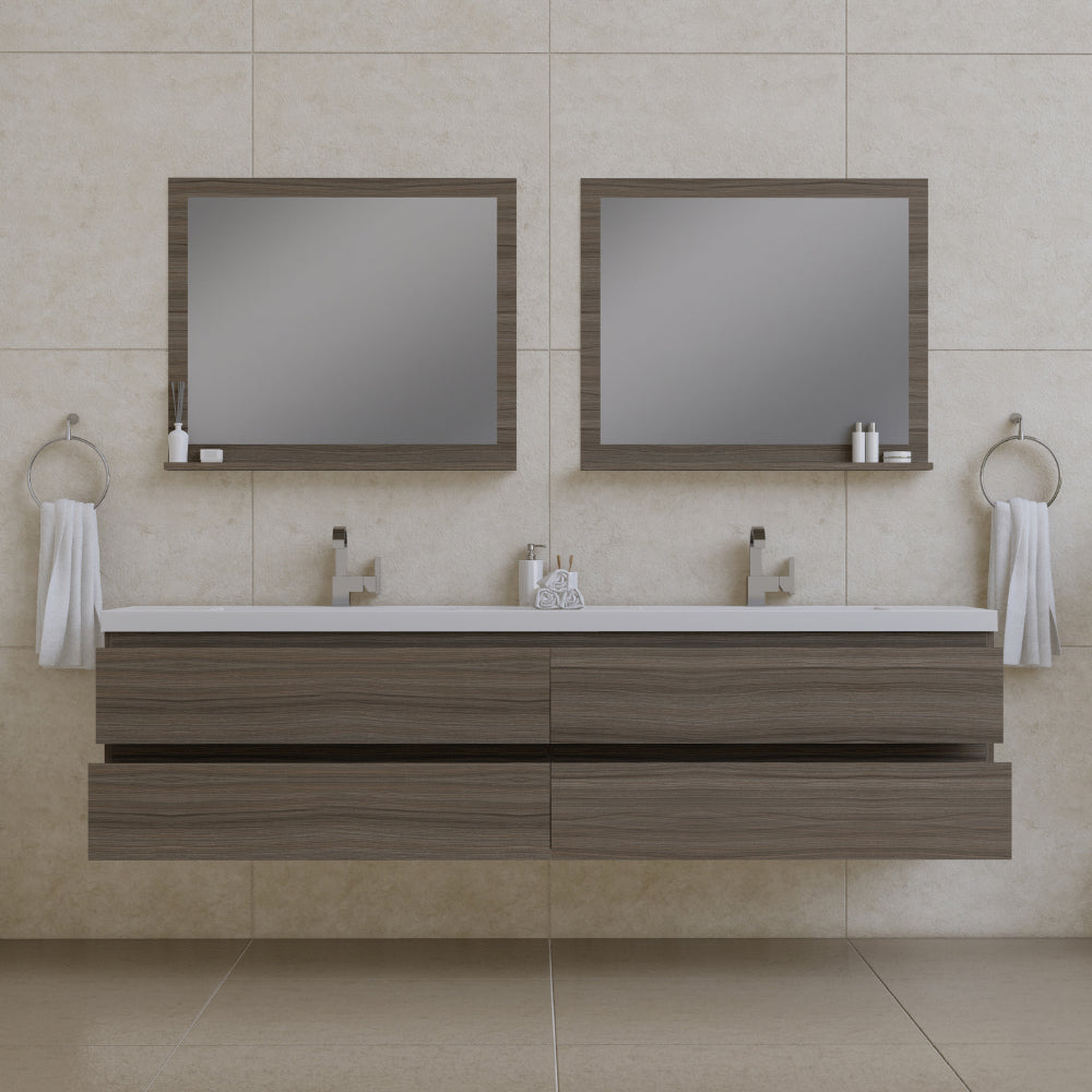 Paterno 84 inch Wall Mounted Double Bathroom Vanity, Gray