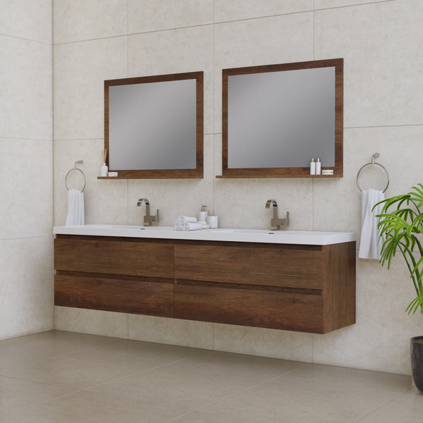 Paterno 84 inch Wall Mounted Double Bathroom Vanity, Rosewood