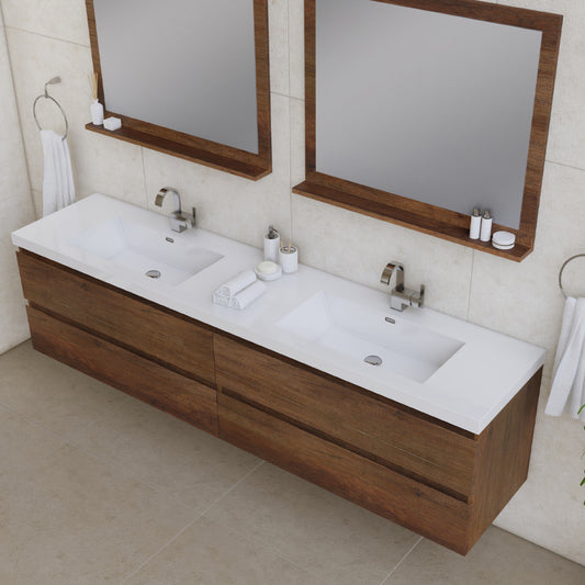 Paterno 84 inch Wall Mounted Double Bathroom Vanity, Rosewood