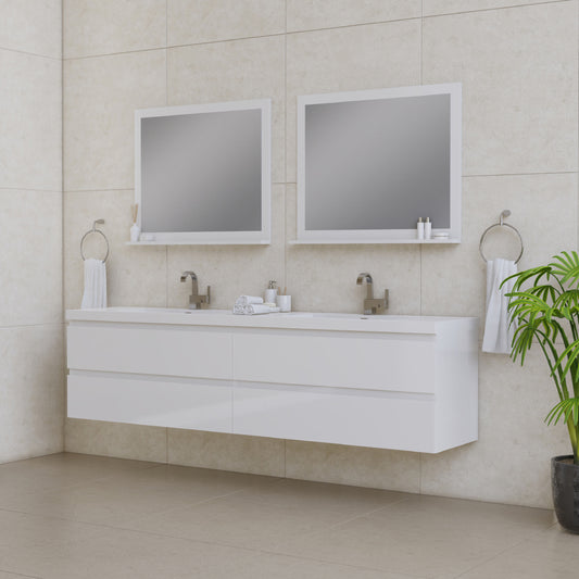 Paterno 84 inch Wall Mounted Double Bathroom Vanity, White