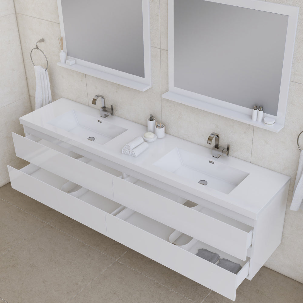 Paterno 84 inch Wall Mounted Double Bathroom Vanity, White