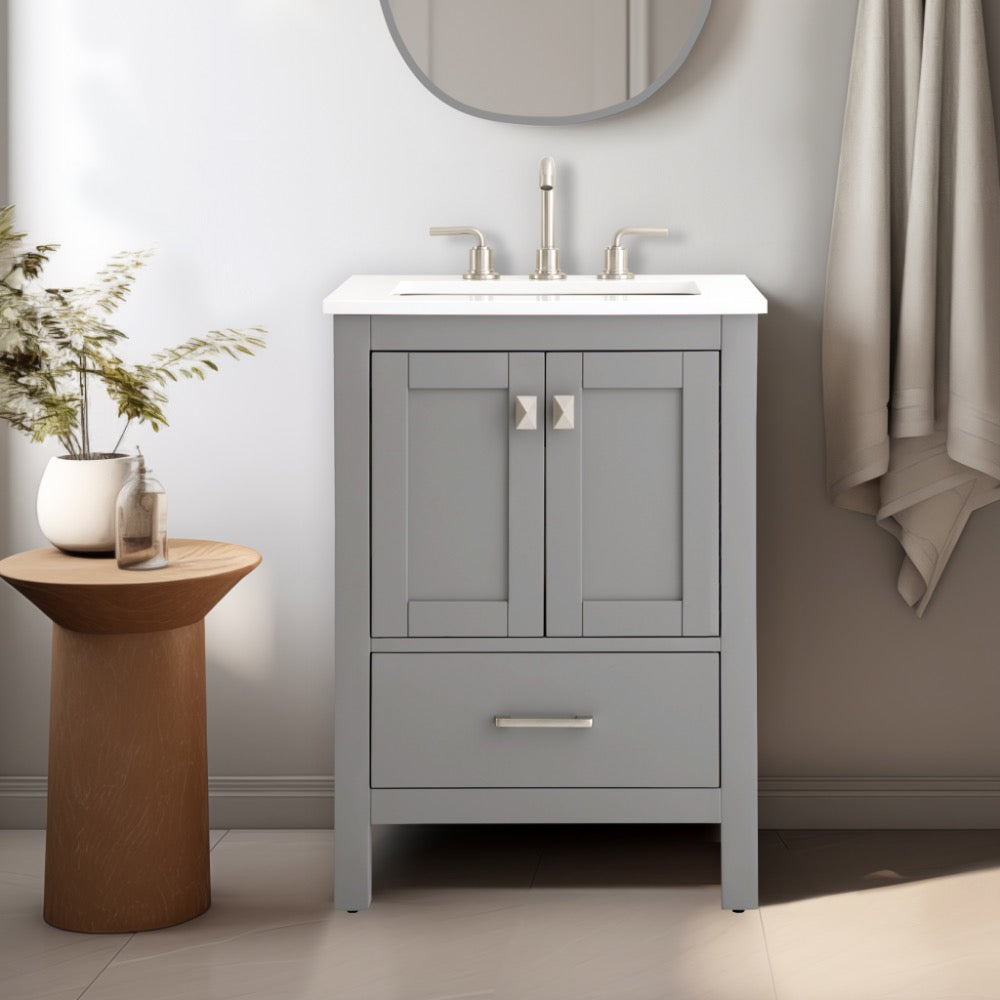 Vanea 24″ Bathroom Vanity in Gray with White Quartz Top