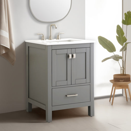 Vanea 24″ Bathroom Vanity in Gray with White Quartz Top