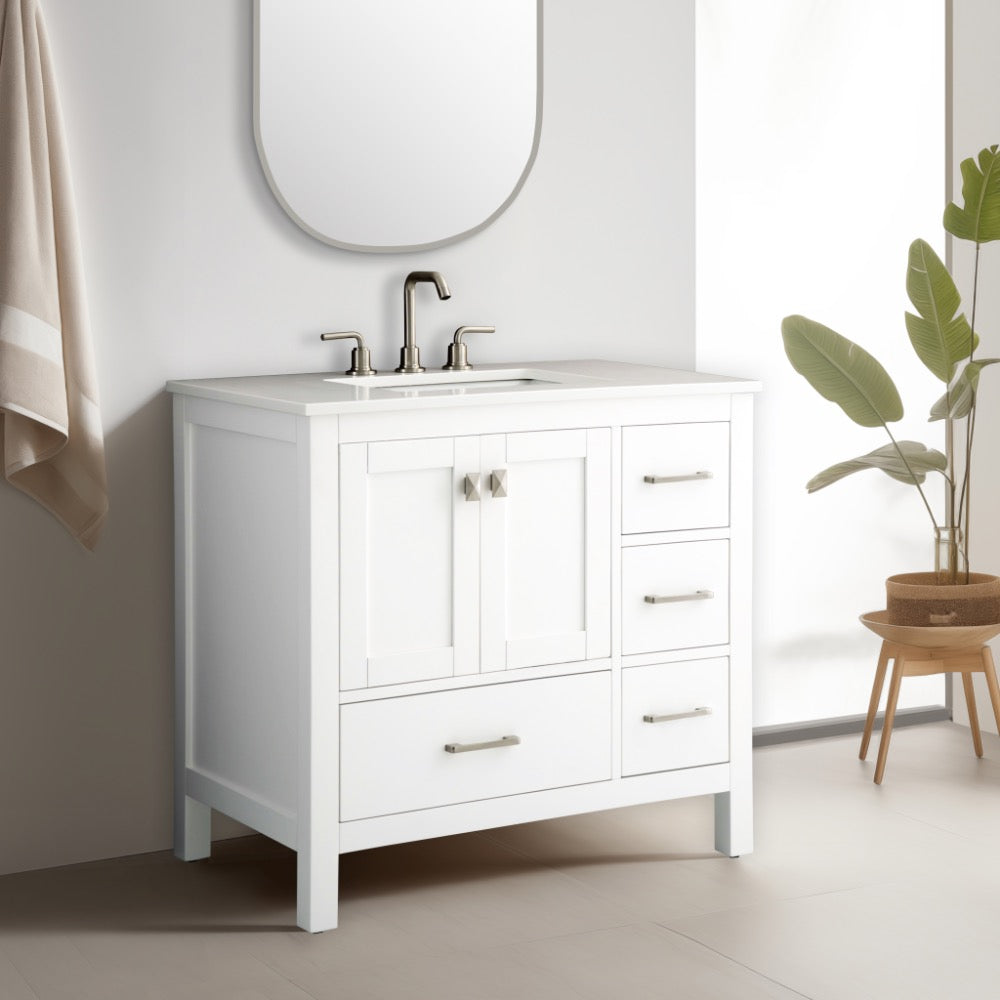 Vanea 36″ Bathroom Vanity in White with White Quartz Top