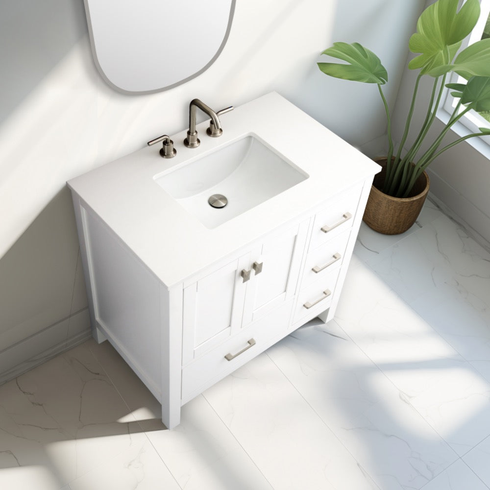 Vanea 36″ Bathroom Vanity in White with White Quartz Top